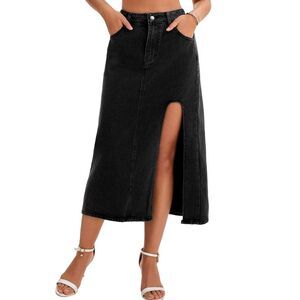 Women's Long Denim Skirt Casual Fall Y2K Midi High Slit Jean Skirts